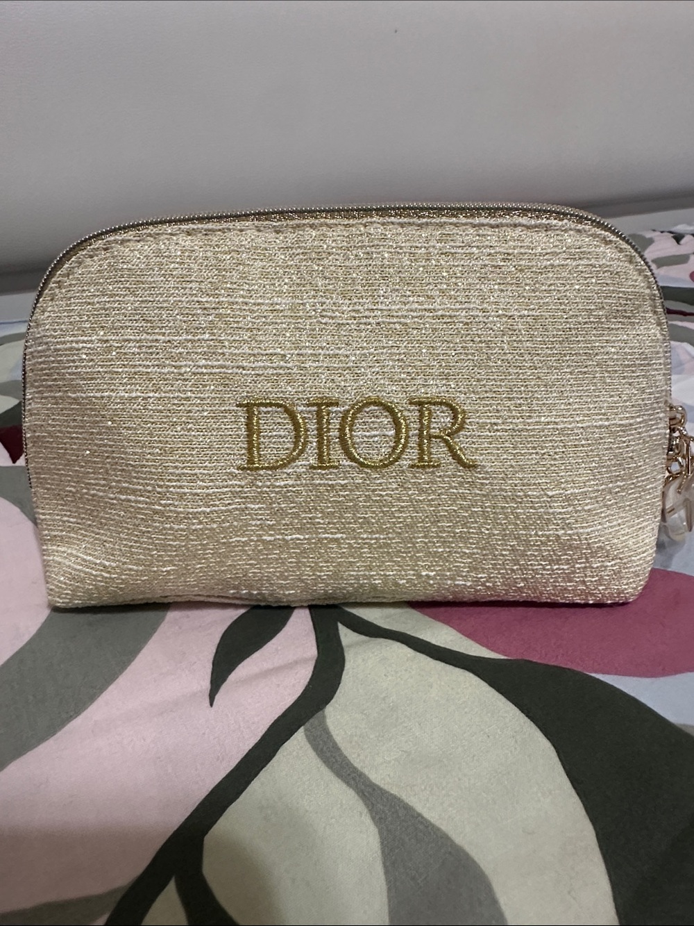 Dior Gold Metallic Embroidered Novelty Cosmetic Pouch